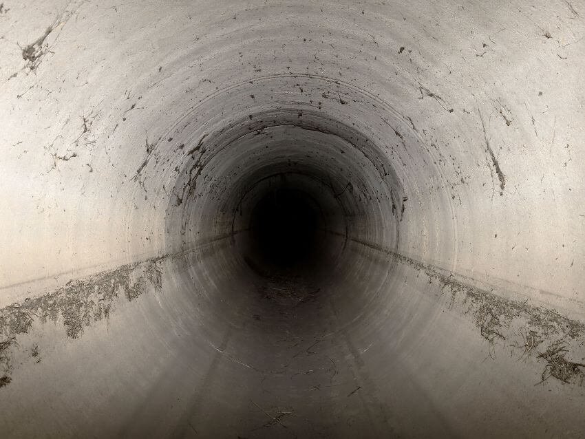 Camera view of inside of septic pipe