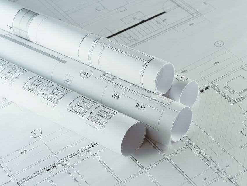 Blueprints rolled up